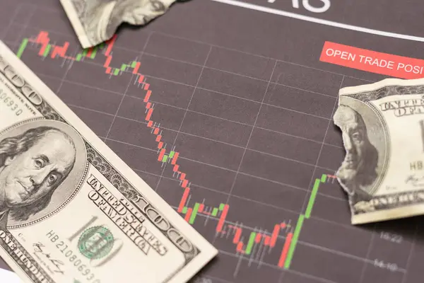 Fan Shaped New Hundred Dollar Bills Lying Dollar Price Chart — Stock Photo, Image