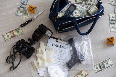 Olay yeri inceleme, olay yerinden kanıt toplamak. Yüksek kalite fotoğraf