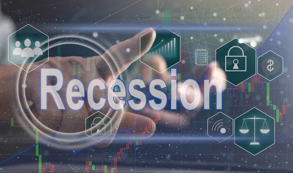 Écran Tactile Virtuel Futur Voit Mot Récession Concept Dépréciation Monétaire — Photo