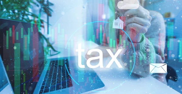 触摸屏扫描在线个人所得税图标用于纳税 政府数据分析文件 财务研究及报税表计算 — 图库照片