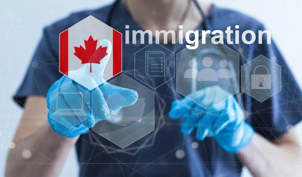 Concept Immigration Canada Avec Bouton Virtuel Pressant — Photo