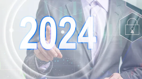 灰色虚拟触摸屏界面上2024个灰色透明按钮 新年决议规划概念 — 图库照片