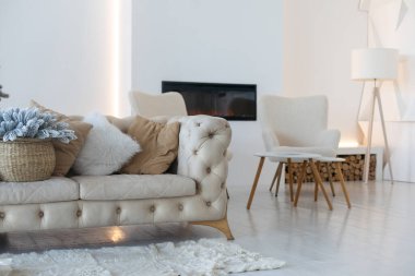 Beautiful living room interior with fireplace.