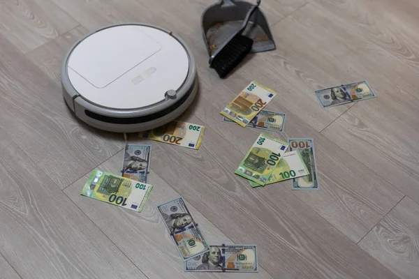 Robotic Vacuum Cleaner Laminate Wood Floor Smart Cleaning Technology High — Stock Photo, Image