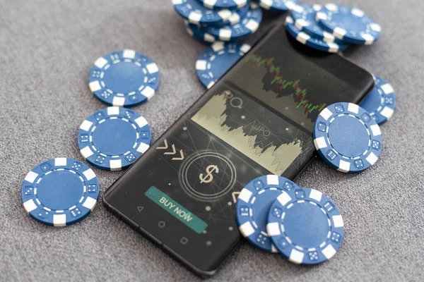 Modré Pokerové Žetony Pozadí Burzy Kvalitní Fotografie — Stock fotografie