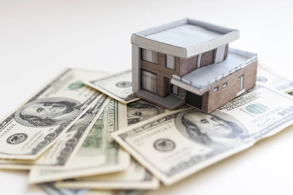 Miniature paper house with money.