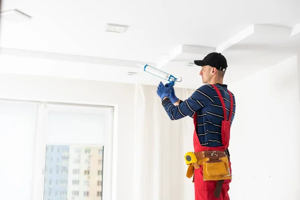 Construction Worker Ceiling Work Working Repairs — Stock Photo, Image