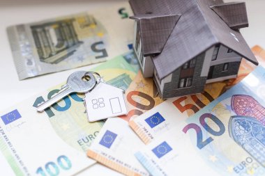 Euro banknotlarında model ev. Yüksek kalite fotoğraf