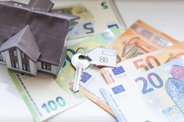 Chiave Casa Sulle Banconote Euro Come Sfondo Foto Alta Qualità — Foto Stock