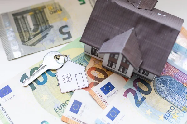 Cottage Made Euro Banknotes Housing Loan High Quality Photo — Stock Photo, Image