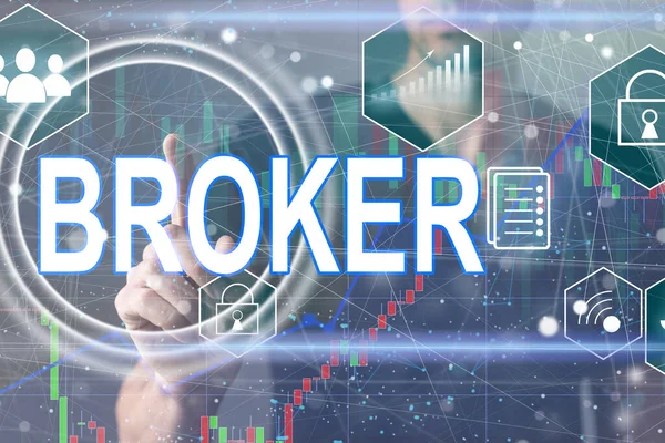 Broker Taste Auf Virtuellem Bildschirm — Stockfoto