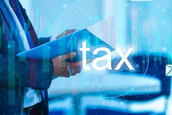 Business Hand Clicks Virtual Screen Tax Return Online Tax Payment — Foto de Stock