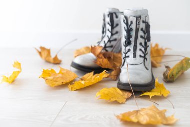 Ayaklar kuru sonbahar yapraklarına basıyor, yerde..