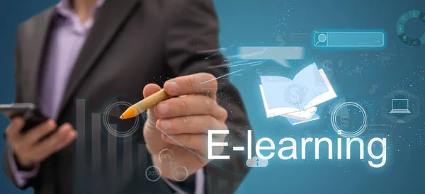Empresario Presionando Interfaz Pantalla Táctil Seleccione Learning Concepto Educación Learning — Foto de Stock