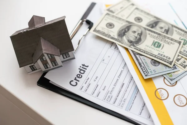 House Model Put Bank Note Loan Agreement Document Real Estate — Stock Photo, Image