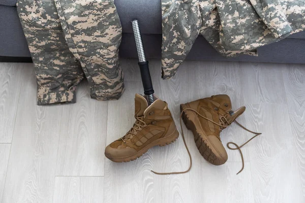 stock image soldier after leg amputation is rehabilitated and recovers thanks to the prosthesis. High quality photo