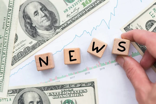 News Concept Yellow Letters Background Dollars High Quality Photo — Stock Photo, Image