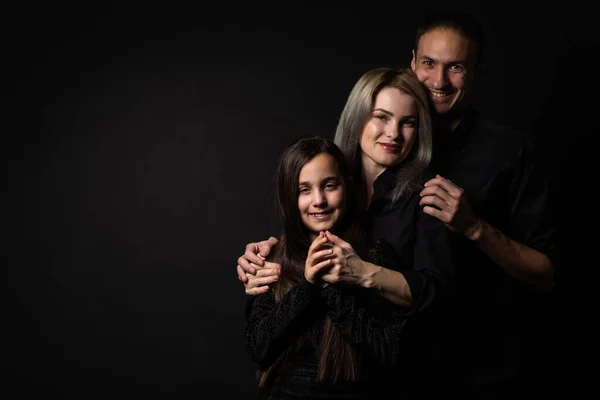 Happy Family Mother Father Daughter Black Background — Photo