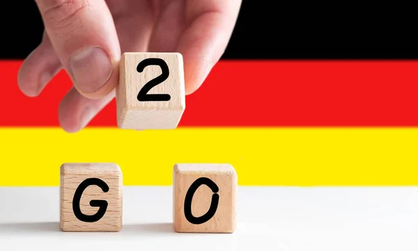 Weergave Met Een Duitse Vlag Zwaaien Achtergrond G20 Top Hoge — Stockfoto