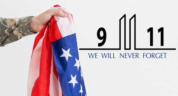 Text Glöm Aldrig Med Förenta Staternas Flagg — Stockfoto