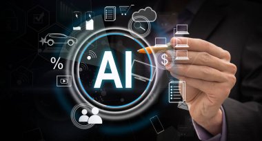 Ofiste bir iş adamıyla yapay zeka kavramı. Yüksek kalite fotoğraf