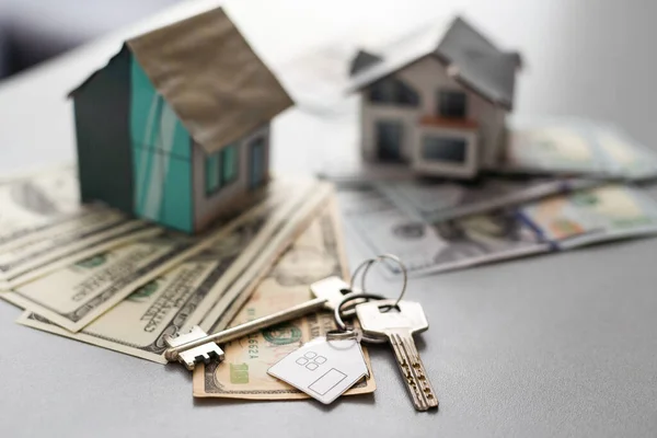 Hypotéky Investice Nemovitosti Vlastnost Koncepce Zavřu Domů Modelu Dolar Peníze — Stock fotografie