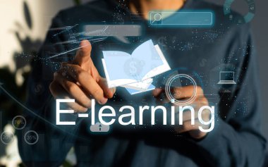 E-öğrenme sözcüğünün olduğu dijital kart. Yüksek kalite fotoğraf