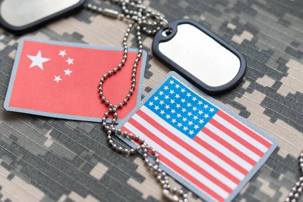 Close up of american flag china and soldiers badges.Veterans Day Concept. High quality photo
