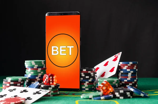 Bannière Casino Poker Ligne Avec Téléphone Mobile Des Jetons Des — Photo