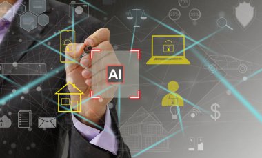 Yapay Zeka ikonu için iş adamı cep telefonu. Yüksek kalite fotoğraf