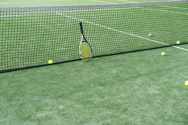 Close Tennis Balls Court Net High Quality Photo Stock Picture