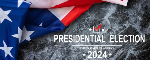 American flag and a red circle on November 5 Presidential Election Day 2024 . High quality photo