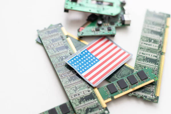 Bandera Los Estados Unidos Computer Chips Chip War Concept Estados —  Fotos de Stock