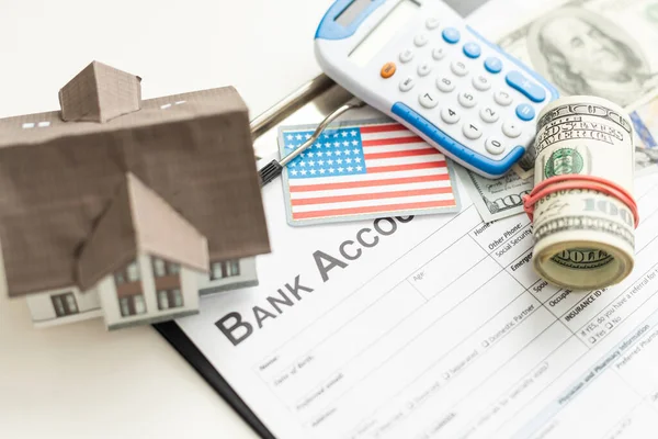 Model House Dollar Money Contract Paper Table Loan Home Finance — Stock Photo, Image