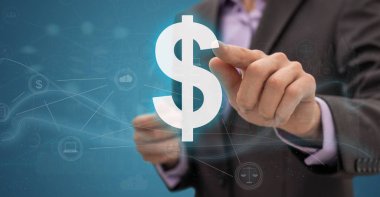 Han 'dan finansal sembolleri olan bir iş adamı. Yüksek kalite fotoğraf