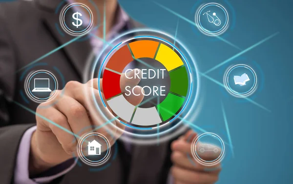Online Credit Score Ranking Check Auf Dem Handy Hochwertiges Foto — Stockfoto