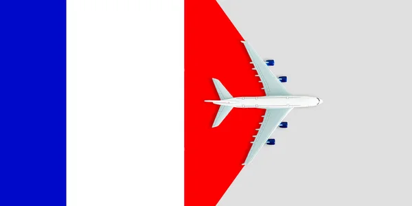 Flaga Francji Płaszczyzny Koncepcja Podróży Zabawka Samolot Banderą Francji — Zdjęcie stockowe