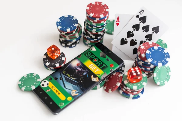 Smart Phone Straight Flush Poker Casino Chips High Quality Photo — Stock Photo, Image