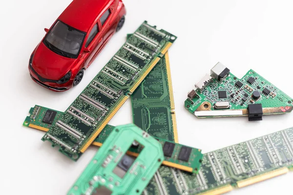 Chips Automobielindustrie Elektronische Printplaten Met Microchips Slimme Auto Micro Chip — Stockfoto