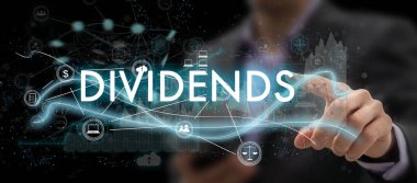 Parlak metinler bir iş adamının elinde bölünür. İş konsepti. İnternet konsepti. Yüksek kalite fotoğraf