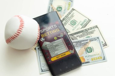 Baseball ball on stack of money isolated on white background. 3d illustration clipart