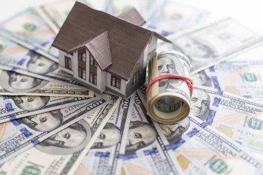 Ev ve dolarların arka planı. Yüksek kalite fotoğraf