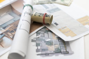 Hammer on the background of drawings. Isolated. White background. Translation: construction of the foundation of a residential building, plus some minor explanations High quality photo