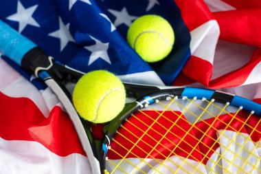 Tenis raketli Amerikan bayrağı. Yüksek kalite fotoğraf