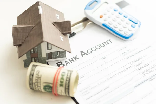 Miniature House Money Tax Forms High Quality Photo — Stock Photo, Image