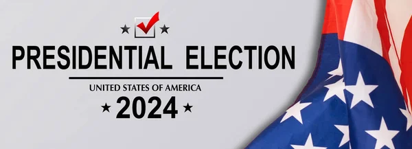 Elezione Presidenziale 2024 Testo Carta Bianca Bandiera Americana Sventolante Politica — Foto Stock