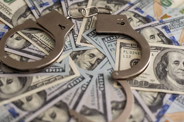 Iron Handcuffs Detention Criminals Background Dollars Corruption High Quality Photo — Stock Photo, Image