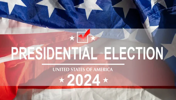 Elezione Presidenziale 2024 Testo Carta Bianca Bandiera Americana Sventolante Politica — Foto Stock
