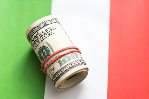 Italien Flagga Dollar Sedlar Pengar Finans Koncept Högkvalitativt Foto — Stockfoto