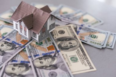 Ev dolar arkaplanda, 3D görüntüleme. Yüksek kalite fotoğraf